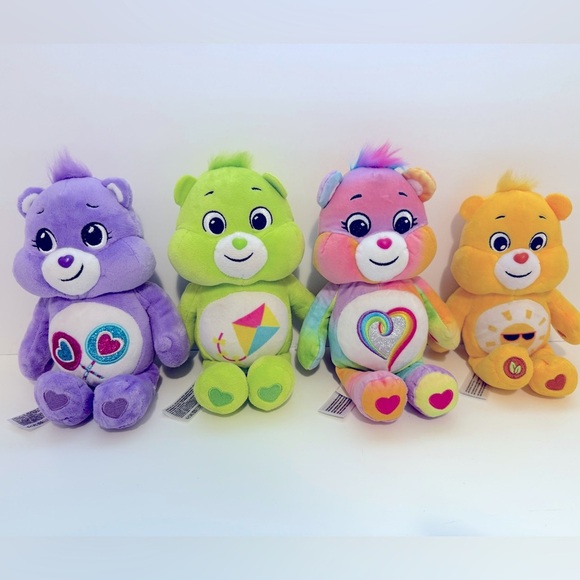 10” Colorful Care Bear Plush Bear Set - Purple, Green, Pink, Yellow - Picture 1 of 13